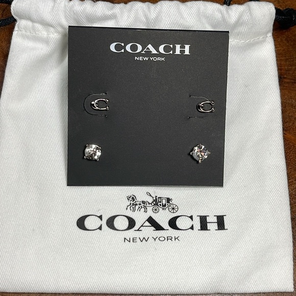 NWT COACH Signature Stud & Crystal Stud Earrings Set - Picture 2 of 8